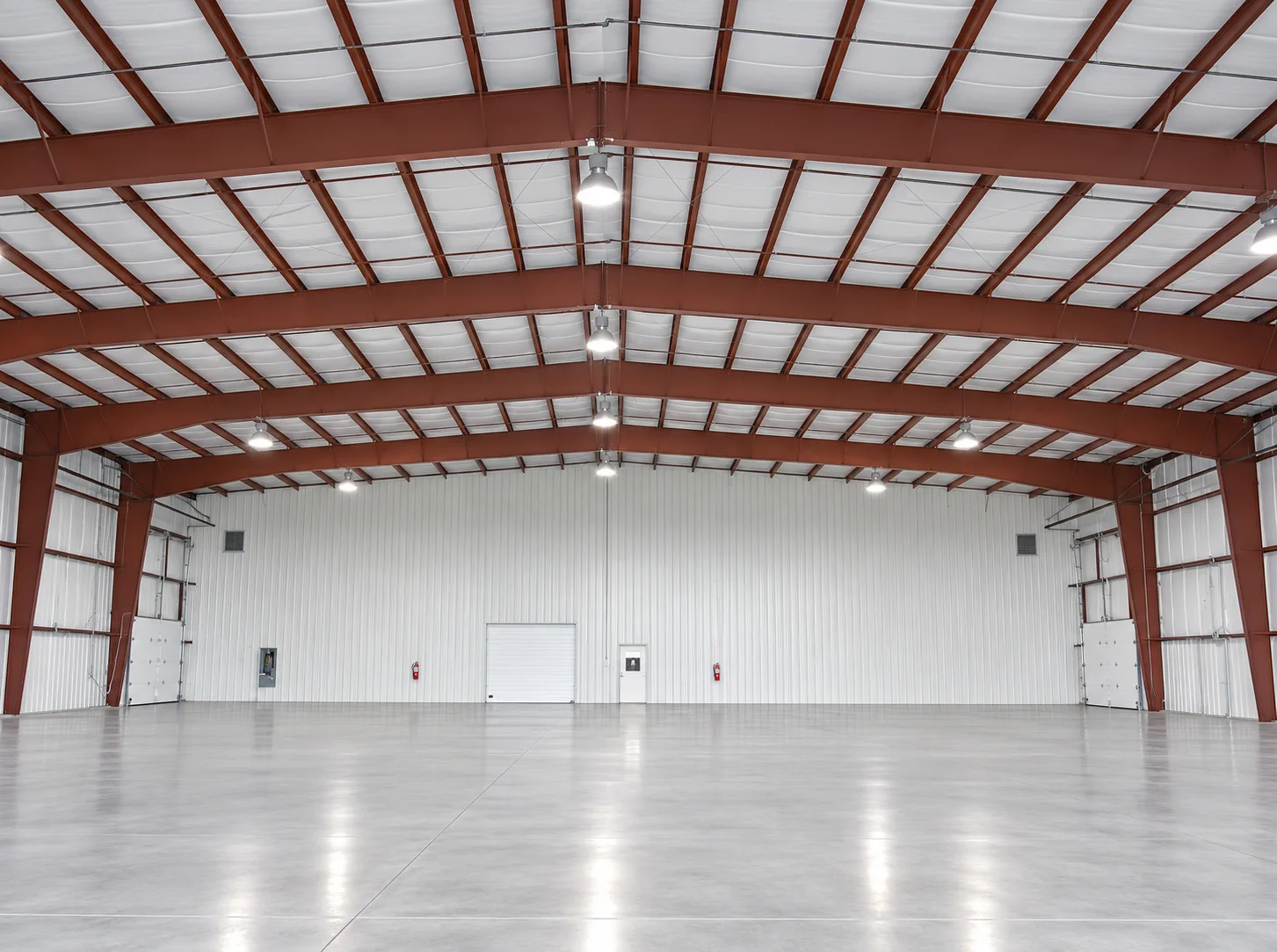 Clear-span steel building interior